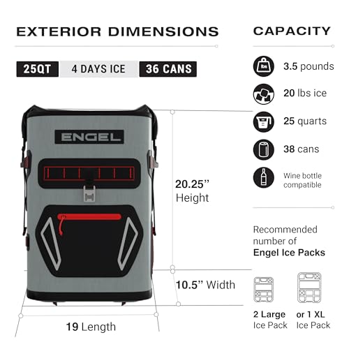 Engel BP25 25 Quart High-Performance Roll-Top Backpack Cooler Dark Gray/Seafoam