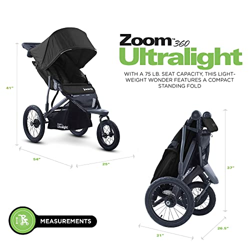 Joovy Zoom360 Ultralight Jogging Stroller Black – Lightweight, Foldable Baby Jogging Stroller with Parent Organizer