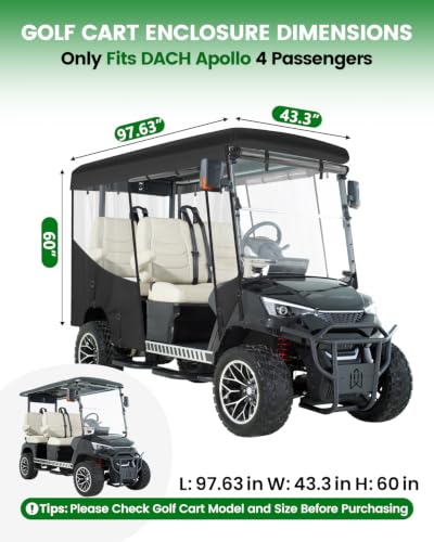 Weimell 4-Passenger Golf Cart Enclosure for DACH Apollo Waterproof Cover