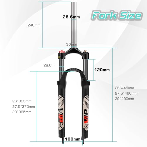 Mountain Bike Suspension Fork 100mm Travel QR 9mm Crown Lockout - 26 Inch
