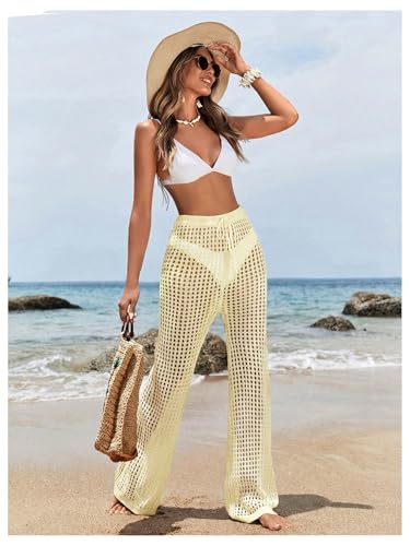 Women's Crochet Pants High Waist Beach Cover Up Vacation Outfits