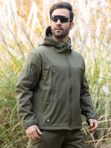 Men's Army Special Ops Tactical Softshell Jacket with Fleece Hoodie - Medium, Army Green