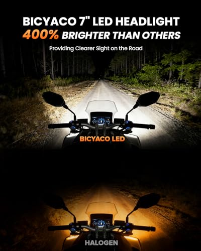 BICYACO Silver 7 Inch LED Motorcycle Headlight for Harley Davidson, Softail, Touring Models