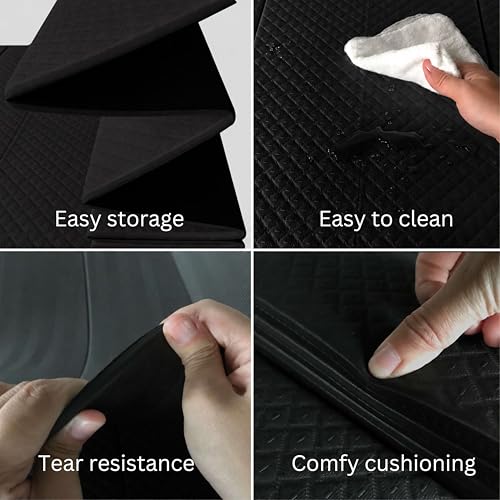 Feetlu Foldable Yoga Mat 72x24 Inches, 6/8/10/12mm Thickness, Black, Home Workout