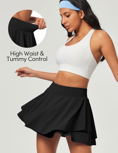 IUGA Tennis Skirt Pleated Skorts for Women with Pockets - Large Black
