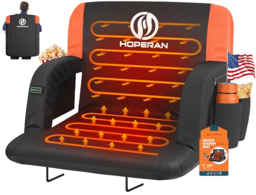 HOPERAN 23" Orange Heated Stadium Seat with Back Support & Dual Control, 1-Pack