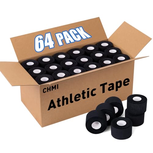 Black Athletic Tape 64 Pack - 640 Yards Strong, Easy Tear, No Residue, Gymnastics & Sports Support