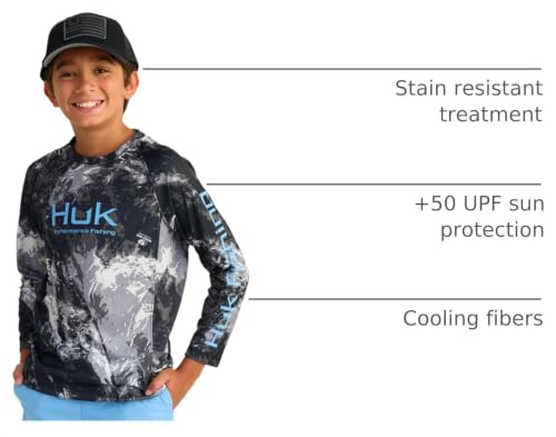 Kids Fishing Shirt Long Sleeve Pursuit Pattern Mossy Oak Stormwater Midnight Large
