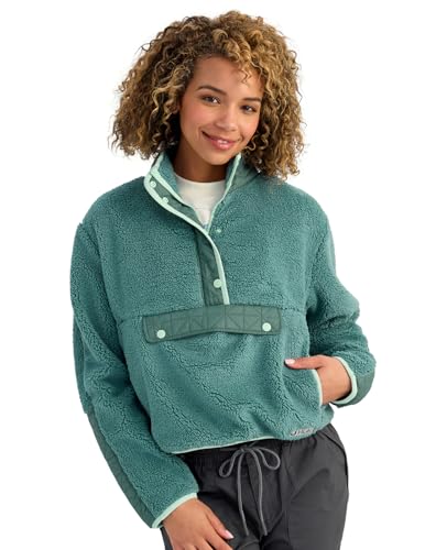 HUK Women's Plush Fleece Half-Zip Pullover - Cozy Sherpa with Pocket, Small / North Atlantic