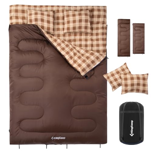 KingCamp Double Sleeping Bag for Adults - Queen Size, Coffee, 2 Person