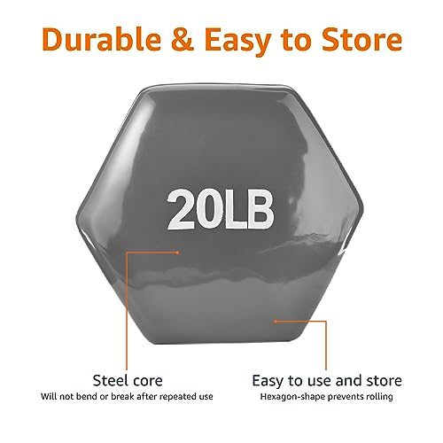 20 lbs Vinyl Coated Dumbbell Pair - Hexagon Anti-Roll Hand Weights