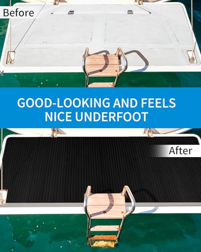 Boat Flooring with Self-Adhesive Groove Marine Decking - Black 96"L x 38"W