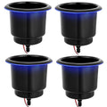 Stainless Steel Boat Cup Holder with Light & Drain - Black Coated 4 Pack