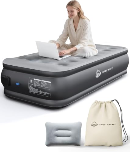 JUITOY Twin Air Mattress with Built-in Pump - Inflatable Blow Up Bed, Variation 24