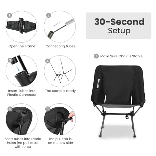 Portable Camping Chair Black Lightweight Foldable Lawn Chair with Carry Bag