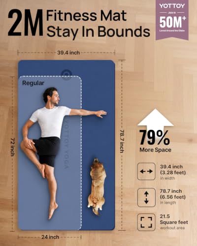 Large Yoga Mat 75x40 Inches - Extra Thick Non-Slip Exercise Mat for Home Gym - Blue, 8mm
