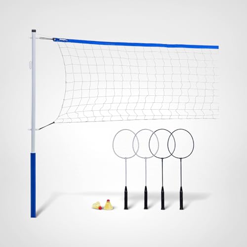 Franklin Sports Badminton Set - Complete Badminton Set with Net, Rackets + Birdies - Kids + Adults Outdoor Game Set - Portable Badminton Set - 4 Players