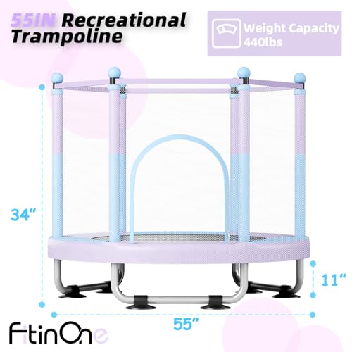 Kids 5FT Indoor Outdoor Trampoline with Safety Enclosure Net - Blue-Purple