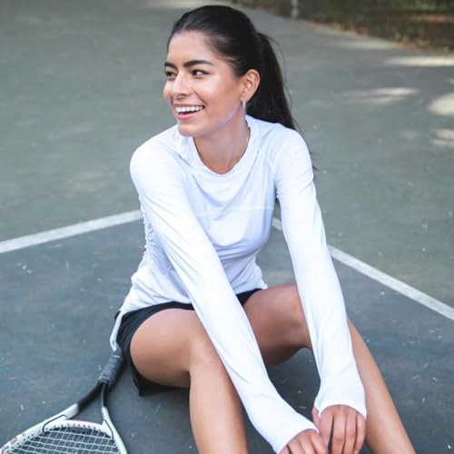 Women's UPF 50+ White Crew Top with Drawstring - Medium