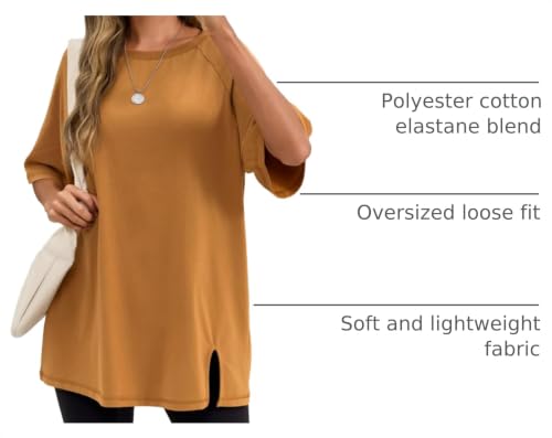Tankaneo Womens Oversized Workout T-Shirt - Medium Camel