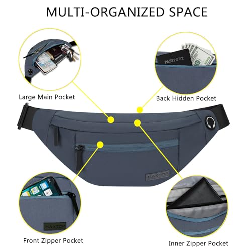 Dim Grey Large Fanny Pack for Men Women with 4 Zipper Pockets - Adjustable Crossbody Sling Bag