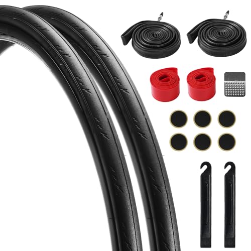 700x25c Road Bike Tire Set with Inner Tubes & Repair Kit - Puncture-Resistant, Folding, Urban & Rural Use