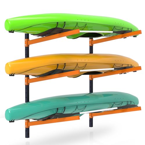 UOKRR 3 Levels Wall Mount Kayak Storage Rack - Heavy Duty Adjustable Indoor/Outdoor Garage Organizer