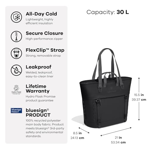 Hydro Flask 30L Insulated Carryout Tote Bag - Black, Recycled Materials