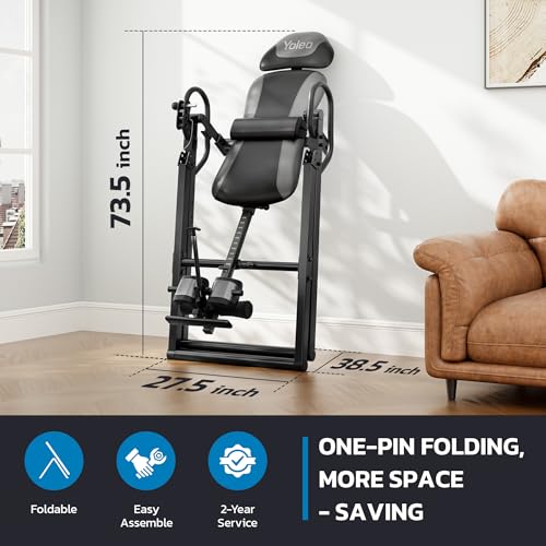 YOLEO Inversion Table for Back Pain Relief with Removable Lumbar Pad - Grey/Black, Foldable, Adjustable Safety System ITX320