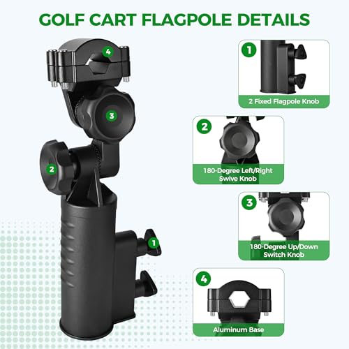 10L0L 2 Pack Golf Cart Flag Holder Kit with Embroidered USA Flags & Black Stainless Poles