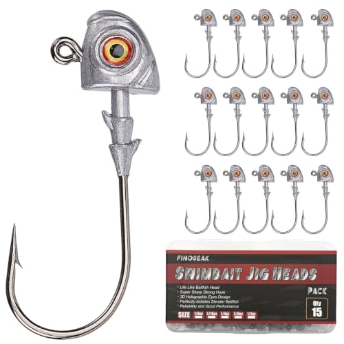 15Pcs 1/2oz Bass Jig Heads for Fishing - Lifelike Minnow Style, Dual-Cone Bait Keeper