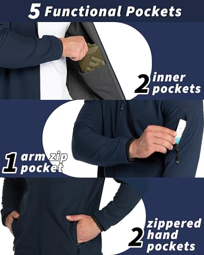 Men's Waterproof Hooded Rain Jacket - Fleece Lined, Lightweight, Loyal Blue, 33,000ft