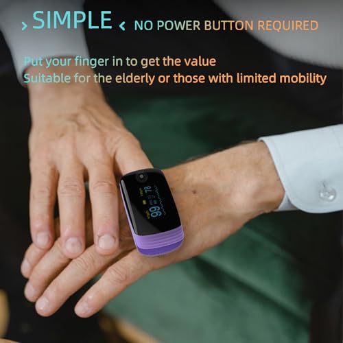 Pulse Oximeter with Respiration Rate, SpO2, PR & PI, Rechargeable Finger Oxygen Monitor - Fast, Accurate Reading for Sports & Aviation, Home Use - Portable OLED Display(Purple)