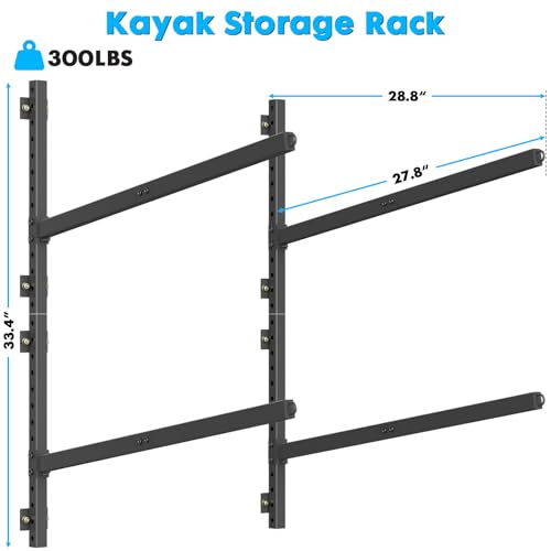 Heavy Duty Kayak Storage Rack Wall Mount with Adjustable Support - Black+Pink
