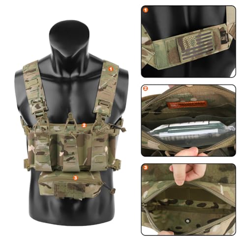 KRYDEX Camo Tactical Chest Rig Triple Mag Pouch Set with GP & Drop Pouch