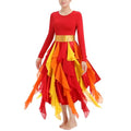IDOPIP Metallic Praise Dance Dress for Women - Medium Red Asymmetric Ruffle Overlay Worship Costume