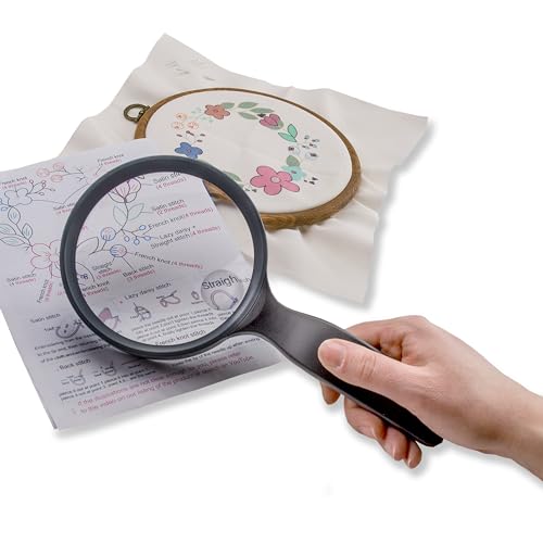 Round 4.3 Inch Handheld Magnifier with 2x Power and 3.5x Spot Lens - Black