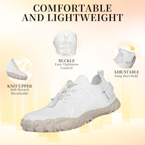Women's Wide Toe Box Barefoot Trail Running Shoes - White, 8 Wide