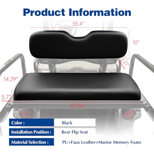 Black Golf Cart Rear Seat Cushion & Backrest - Fit EZGO Club Car Yamaha Flip Seats