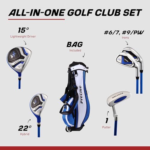 Kids Golf Club Set for Ages 9-12 - Blue, Complete Junior Golf Set with Stand Bag
