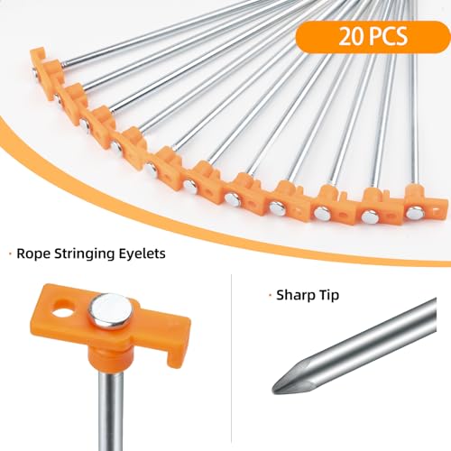 Black 20 Pcs Tent Stakes with Hammer Camping Ground Anchors & Storage Bag