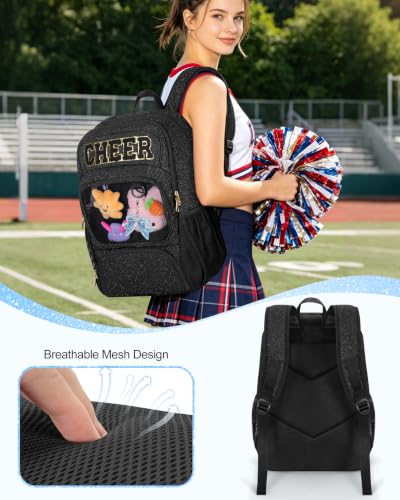 Cheerleading Backpack with Glitter 'CHEER' Design, Large Laptop & Shoe Compartments