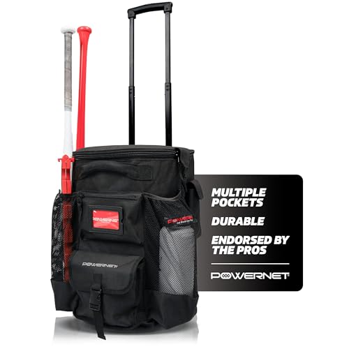 PowerNet Wheeled Baseball Softball Bucket Caddy Cover with Multiple Pockets - All Terrain Organizer for 6-Gallon Buckets