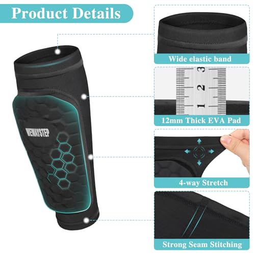 Kids and Adult Soccer Shin Guards with Calf Support Black X-Small - Lightweight Nylon with EVA Honeycomb Padding