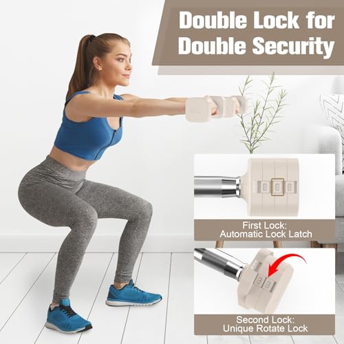 Adjustable Dumbbell Set 13.2LB Each Beige - Home Gym Equipment for Strength Training