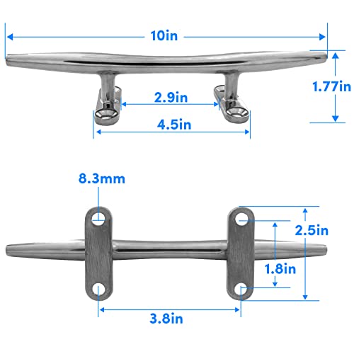 VEITHI 10 Inch Stainless Steel Dock Cleats - Marine Rope & Boat Tie-Down Hardware (4 Pack)