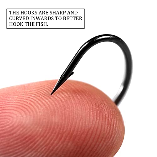 Offset Worm Hooks 100PCS - 5 Sizes for Soft Plastic Lures, Salt & Freshwater Fishing