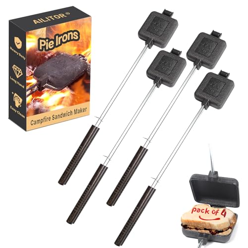 4-Pack Cast Iron Campfire Sandwich Maker - Pudgy Pie & Pie Iron for Camping
