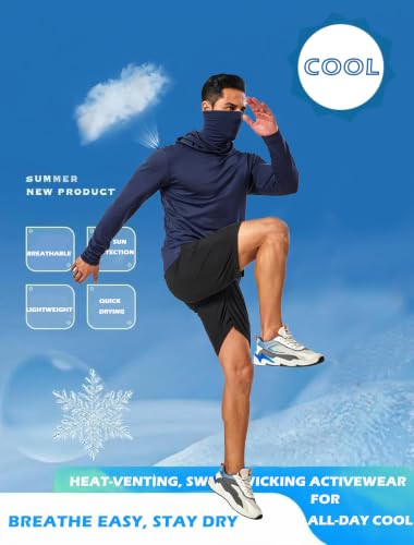 Men's Sun Protection Lightweight Quick Dry Rash Guard Hoodie Set - Large, 5 Pack with Face Mask for Outdoor Fishing