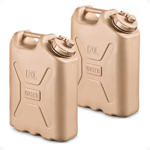 Military Style Water Container 5 Gallon Pack of 2 for Camping, Sand